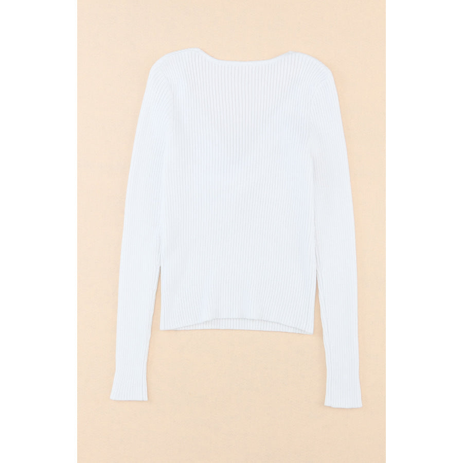 Crisscross V Neck Long Sleeve Knit Top Apparel and Accessories