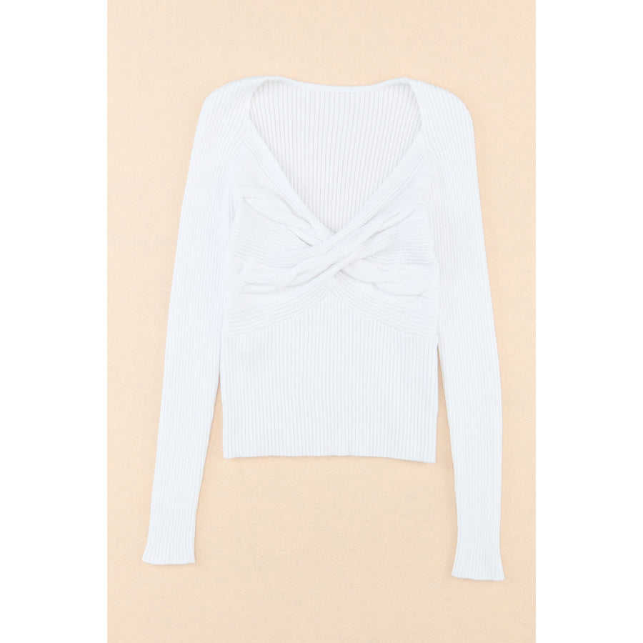 Crisscross V Neck Long Sleeve Knit Top Apparel and Accessories