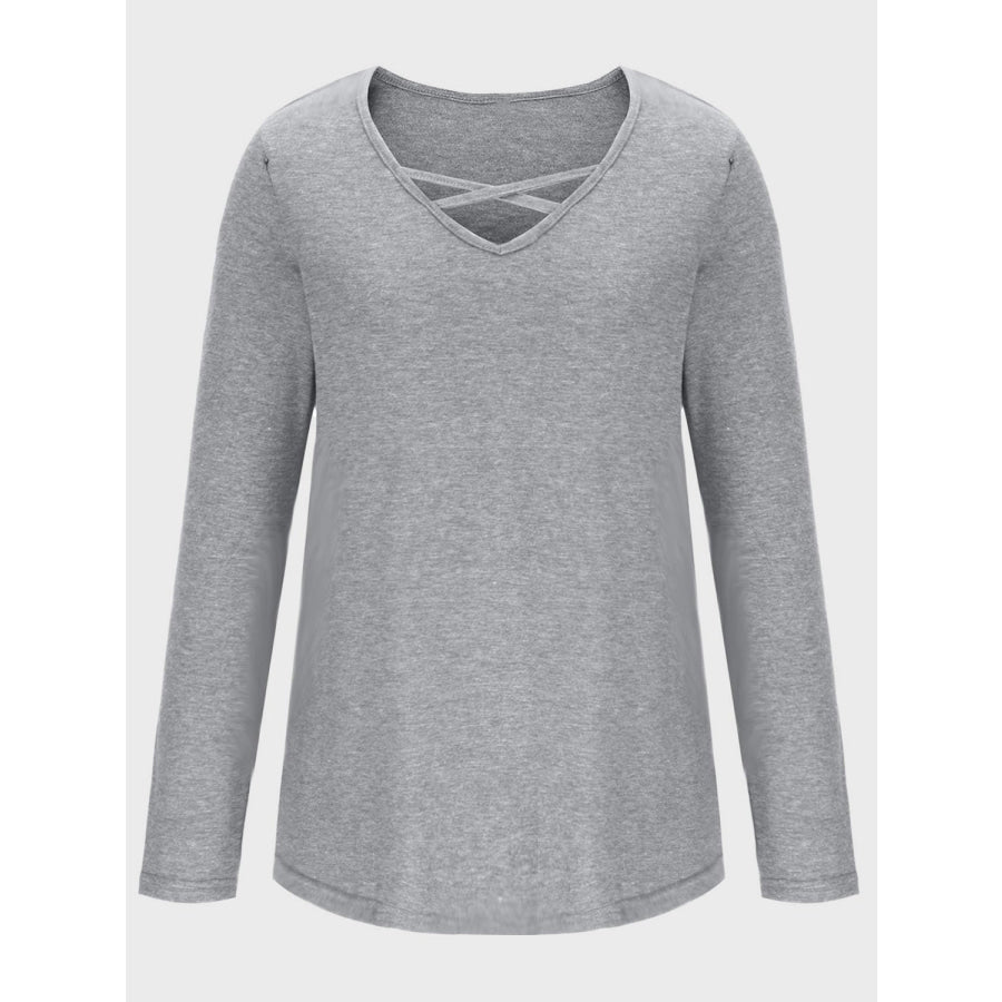 Crisscross V-Neck Long Sleeve T-Shirt Apparel and Accessories