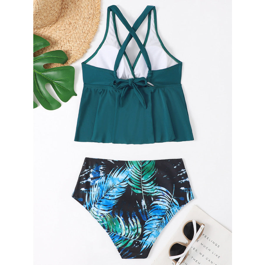 Crisscross V-Neck Wide Strap Swim Set Turquoise / S Apparel and Accessories