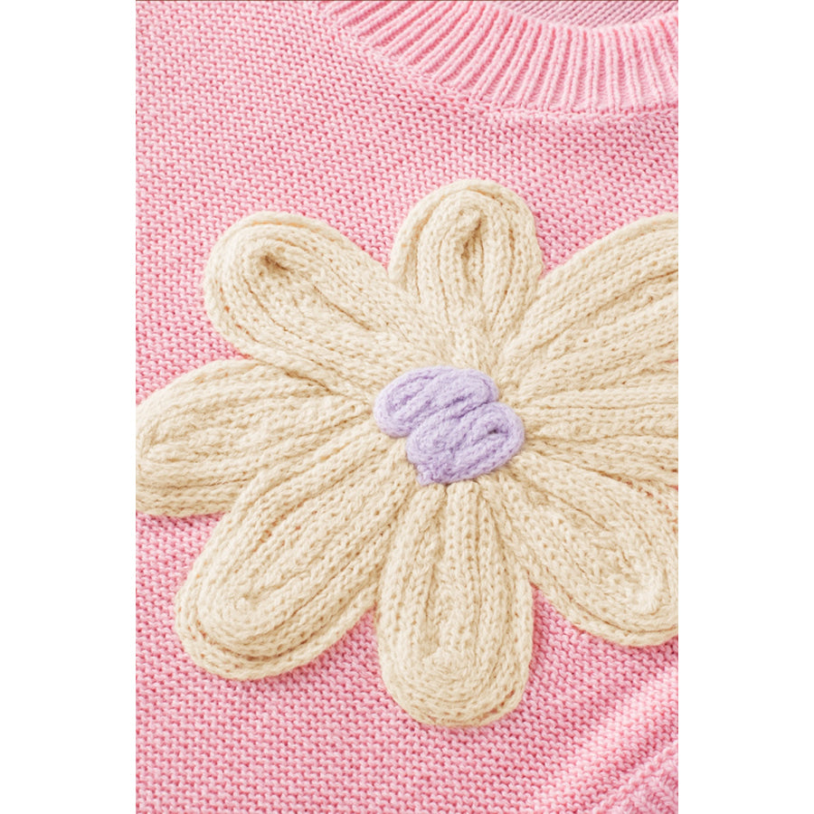 Crochet Flower Round Neck Sweater Vest Apparel and Accessories