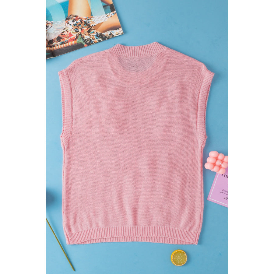 Crochet Flower Round Neck Sweater Vest Apparel and Accessories