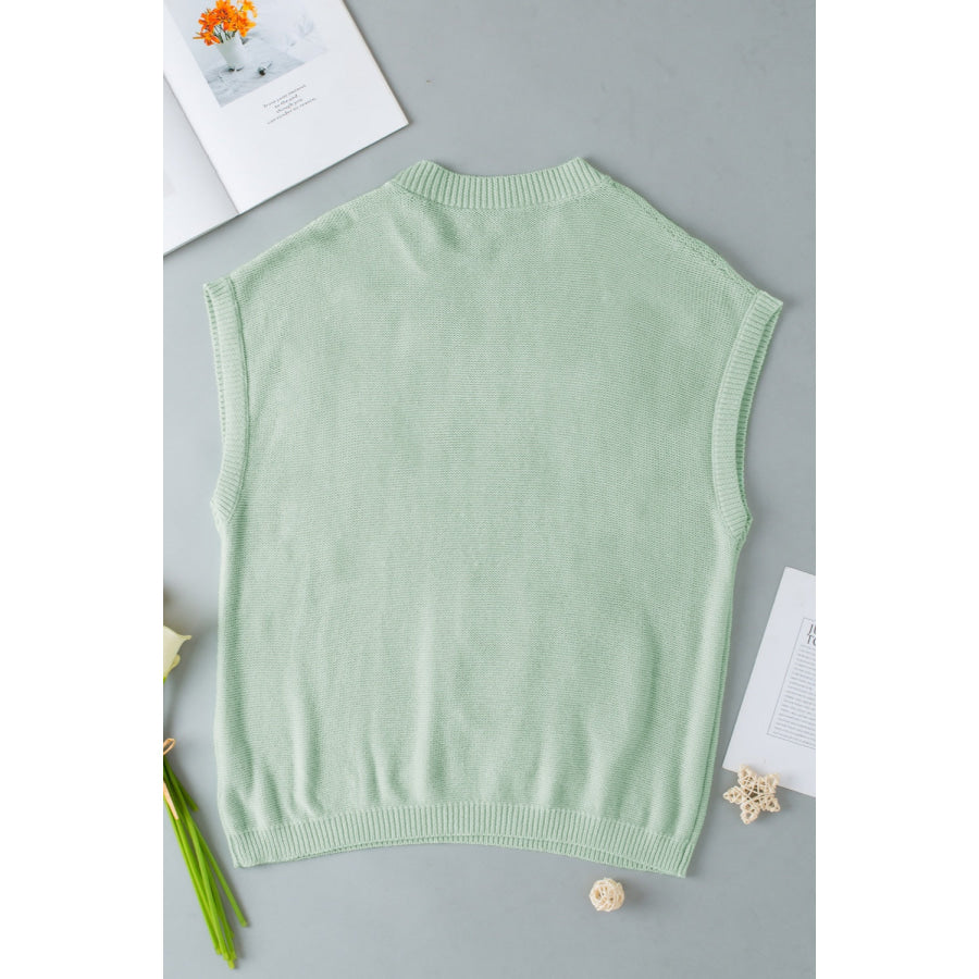 Crochet Flower Round Neck Sweater Vest Apparel and Accessories