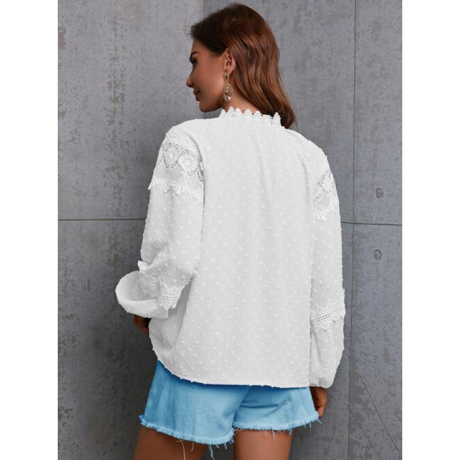 Crochet Tassel Tie Neck Long Sleeve Blouse