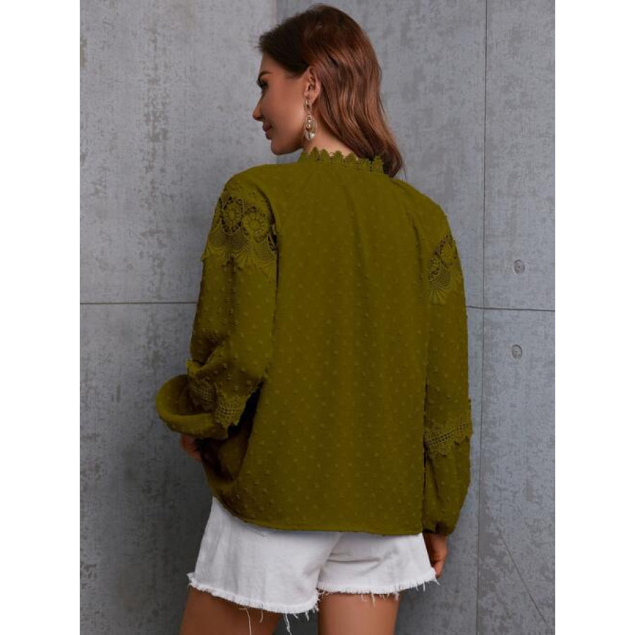 Crochet Tassel Tie Neck Long Sleeve Blouse