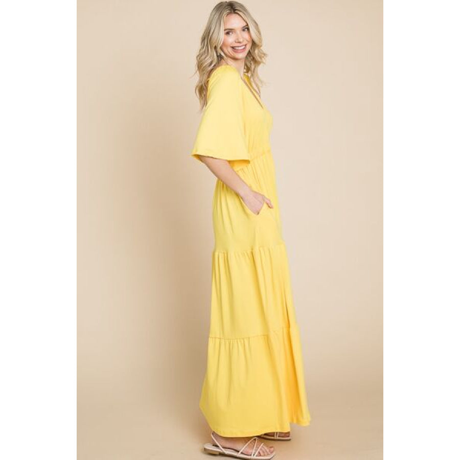 Culture Code Backless Plunge Half Sleeve Tiered Dress Apparel and Accessories