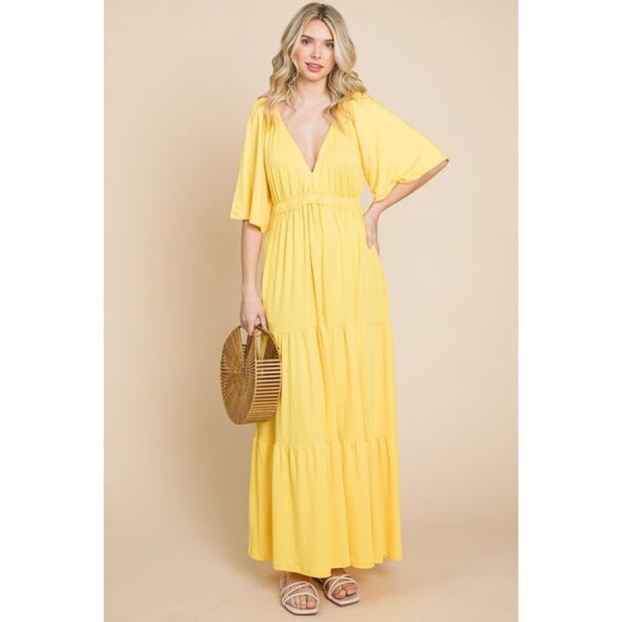 Culture Code Backless Plunge Half Sleeve Tiered Dress Apparel and Accessories