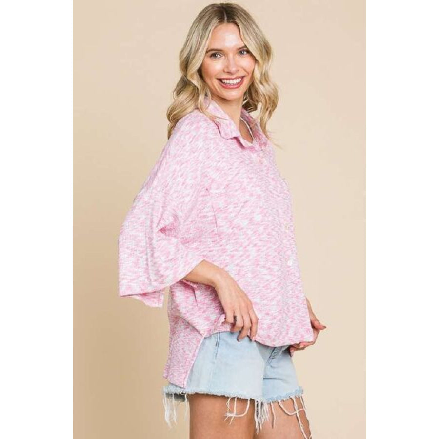 Culture Code Button Up Drop Shoulder Slit Shirt Apparel and Accessories