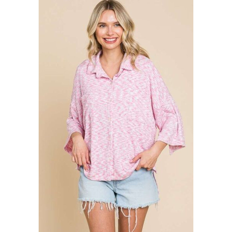 Culture Code Button Up Drop Shoulder Slit Shirt Apparel and Accessories