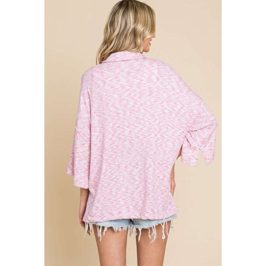 Culture Code Button Up Drop Shoulder Slit Shirt FLAMINGO PINK / S Apparel and Accessories