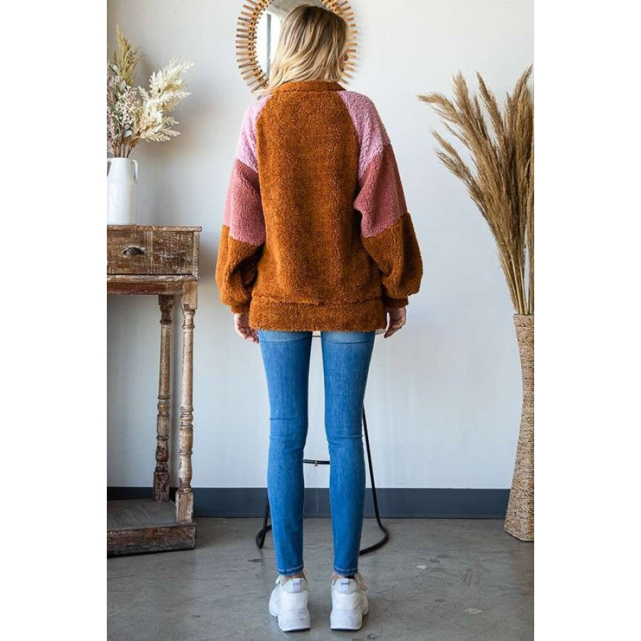 Culture Code Color Block Faux Fur Raglan Sleeve Sweatshirt Apparel and Accessories