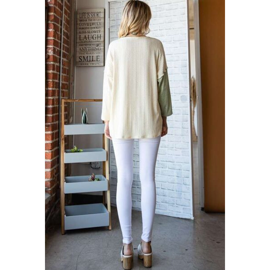 Culture Code Color Block Round Neck Dropped Shoulder Blouse Apparel and Accessories