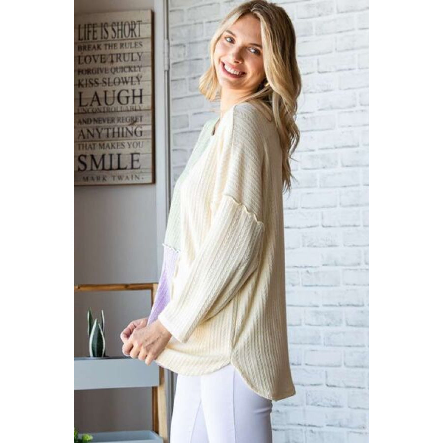 Culture Code Color Block Round Neck Dropped Shoulder Blouse Apparel and Accessories