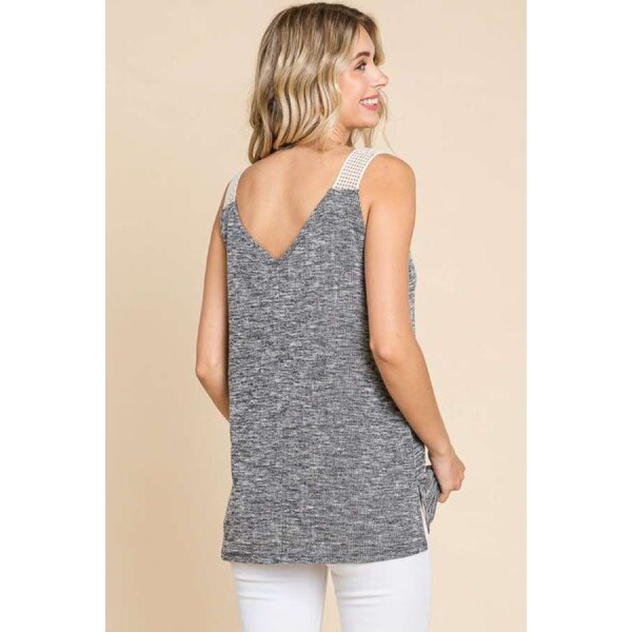 Culture Code Contrast Eyelet Strap Slit Ribbed Tank Apparel and Accessories