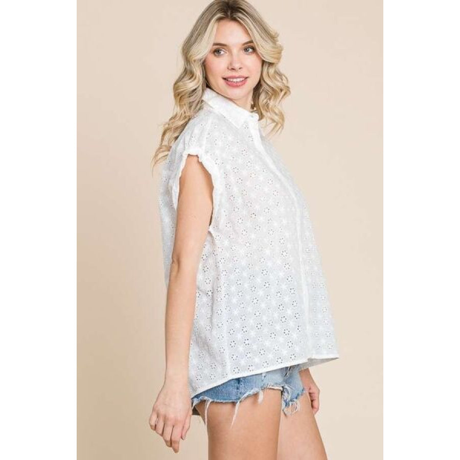 Culture Code Eyelet Crisscross Back Button Up Shirt Apparel and Accessories