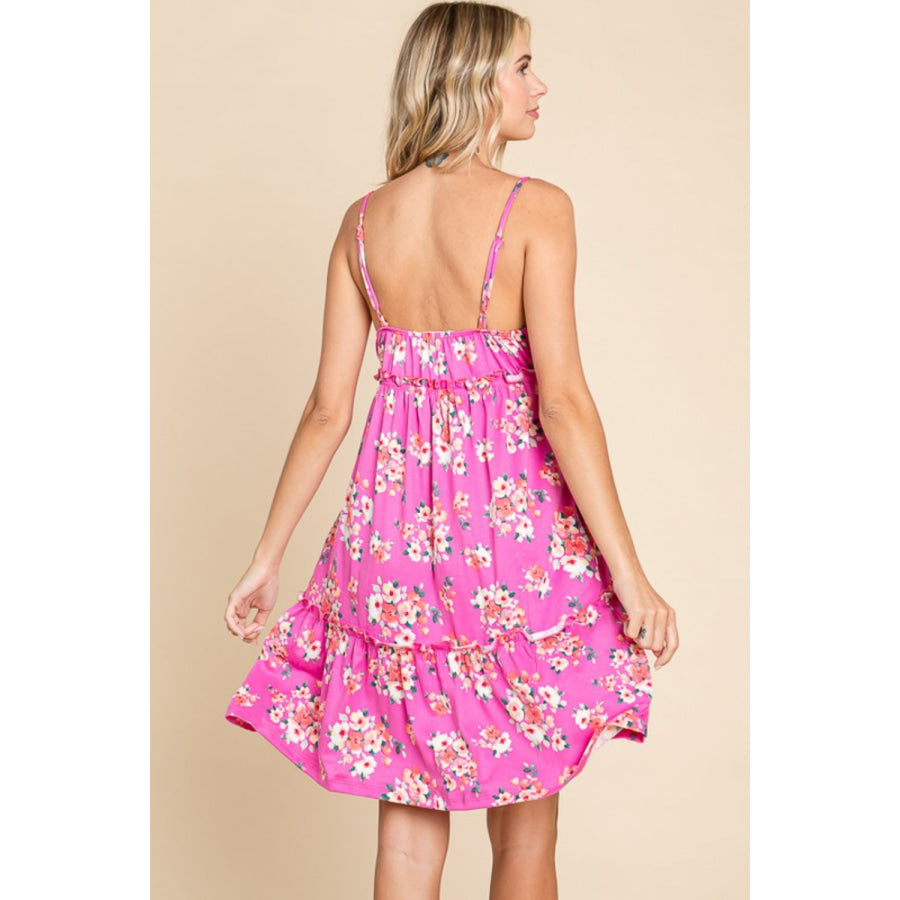 Culture Code Full Size Floral Ruffled Cami Dress Pink / S Apparel and Accessories