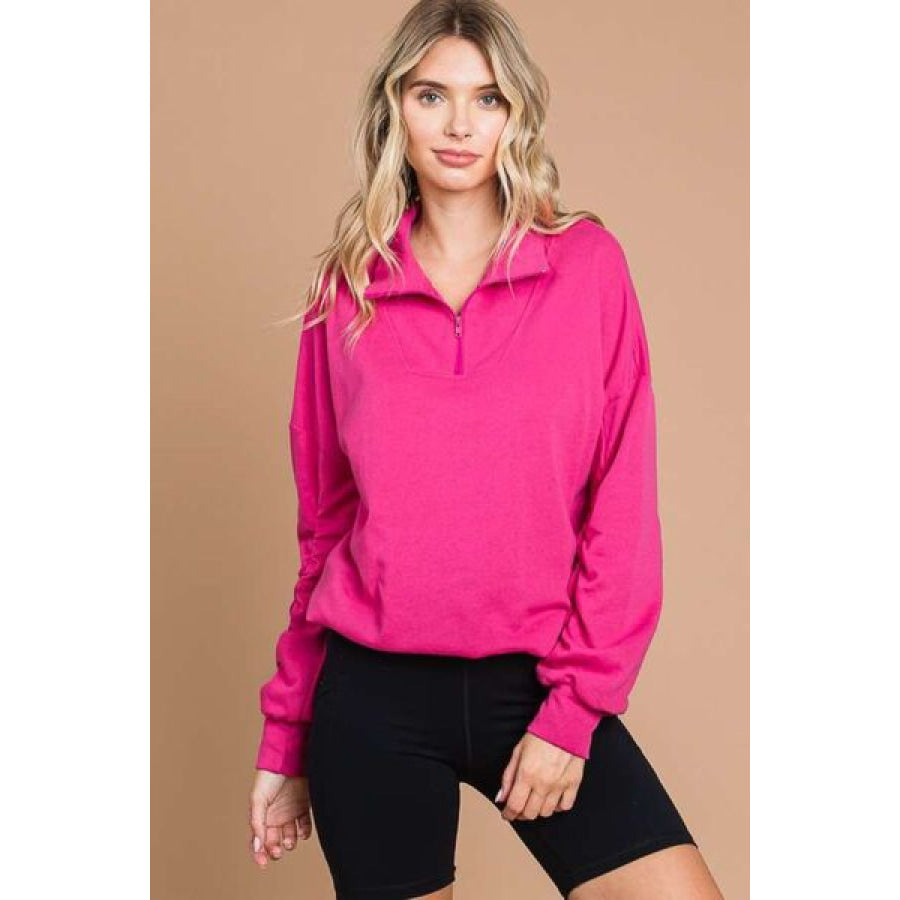 Culture Code Full Size Half Zip Long Sleeve Sweatshirt SATINROSE / S Apparel and Accessories