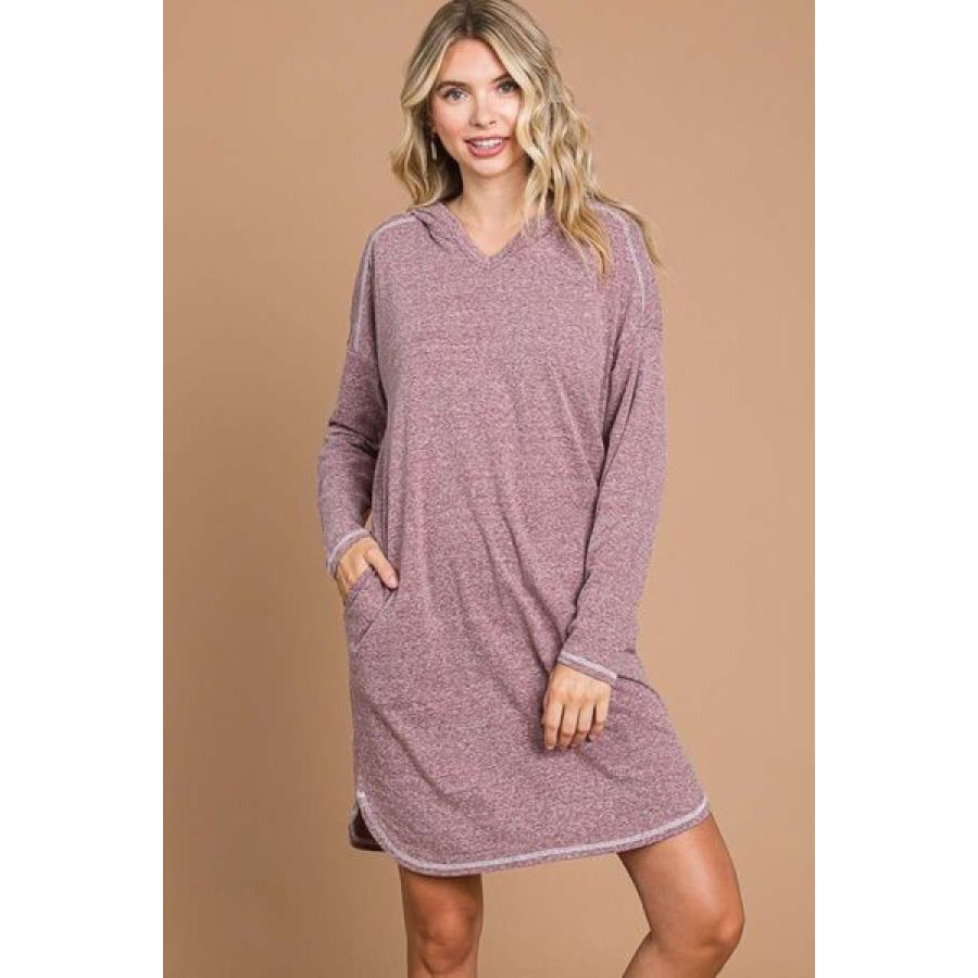 Culture Code Full Size Hooded Long Sleeve Sweater Dress Apparel and Accessories