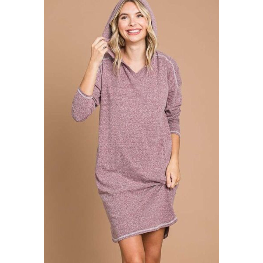 Culture Code Full Size Hooded Long Sleeve Sweater Dress VIVIDMERLOT / S Apparel and Accessories