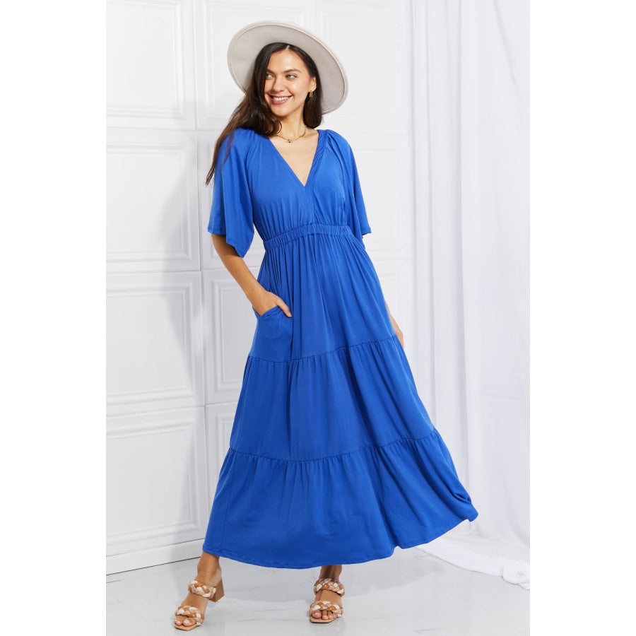 Culture Code Full Size My Muse Flare Sleeve Tiered Maxi Dress Cobalt Blue / S