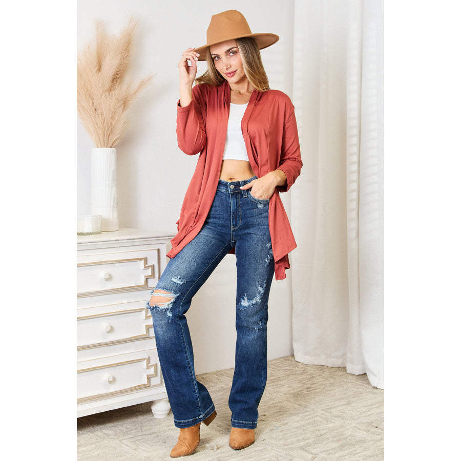 Culture Code Full Size Open Front Cardigan Apparel and Accessories