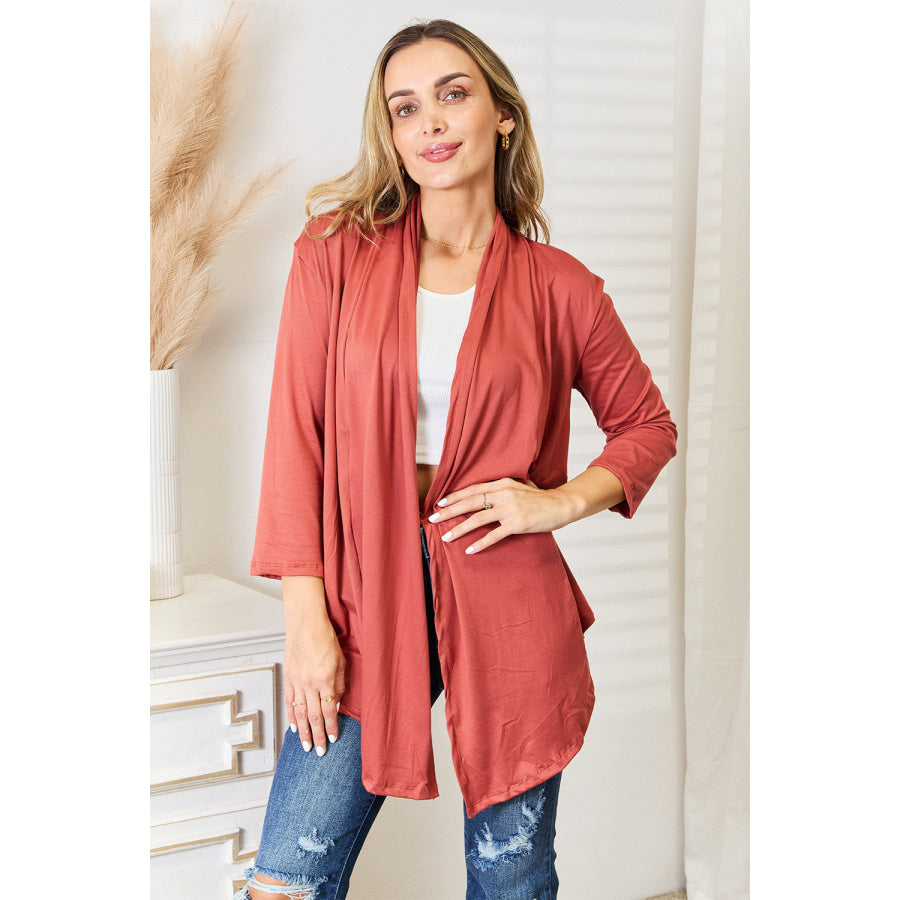 Culture Code Full Size Open Front Cardigan Coral / S Apparel and Accessories