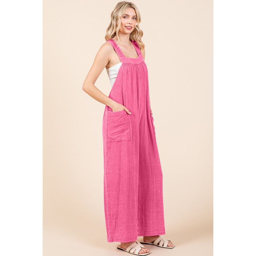 Culture Code Full Size Pocketed Sleeveless Wide Leg Overalls Apparel and Accessories