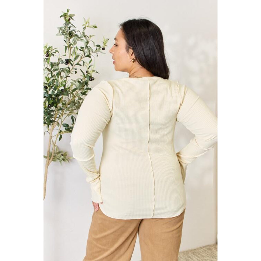 Culture Code Full Size Ribbed Round Neck Long Sleeve Top