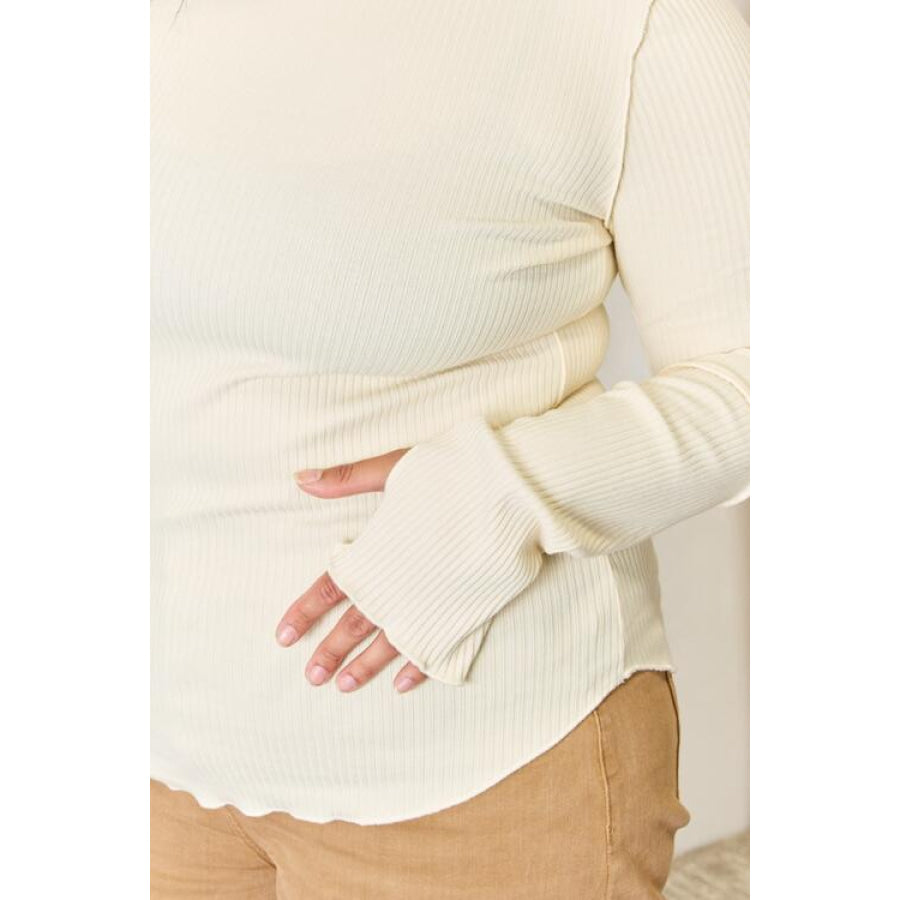 Culture Code Full Size Ribbed Round Neck Long Sleeve Top