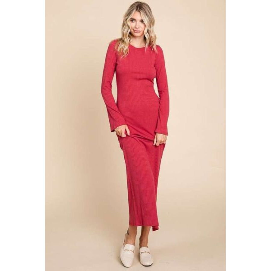 Culture Code Full Size Round Neck Bodycon Bell Maxi Dress Apparel and Accessories