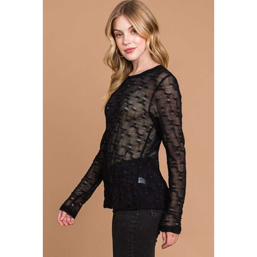 Culture Code Full Size Round Neck Mesh Perspective Top Apparel and Accessories