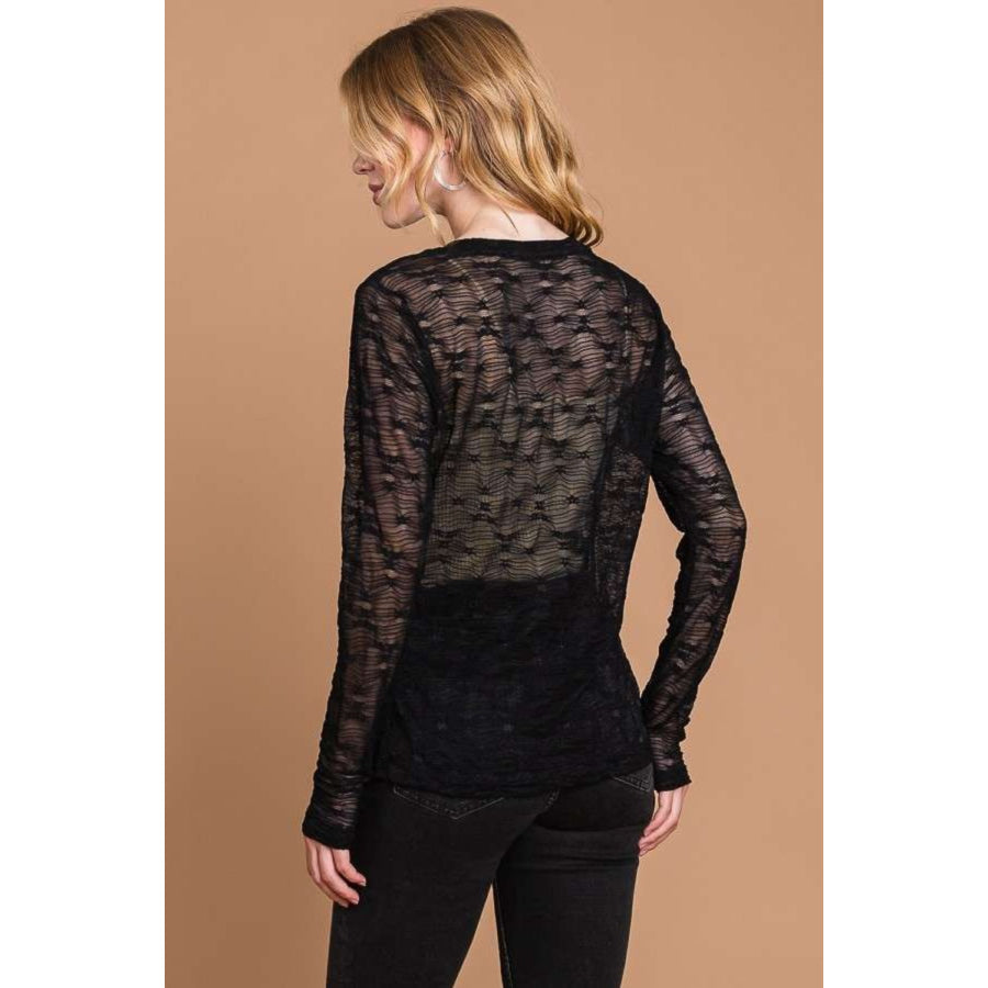 Culture Code Full Size Round Neck Mesh Perspective Top Apparel and Accessories