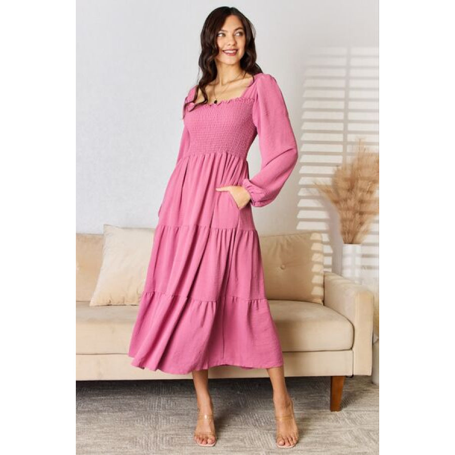 Culture Code Full Size Ruffle Trim Smocked Tiered Dress Apparel and Accessories