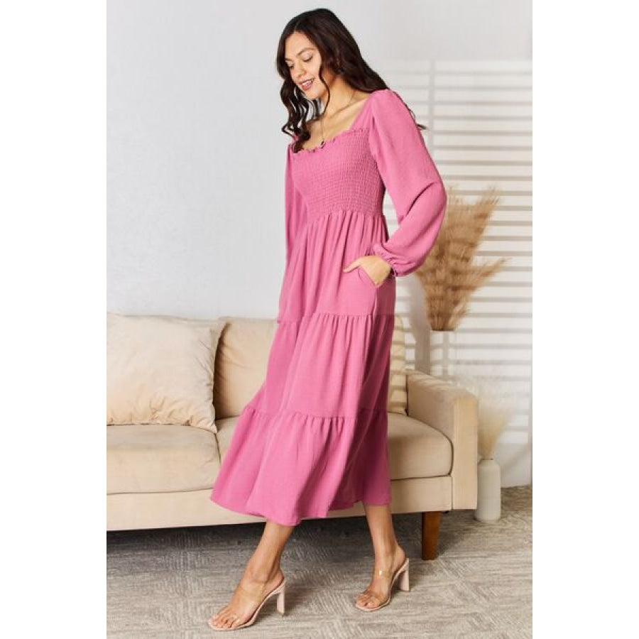 Culture Code Full Size Ruffle Trim Smocked Tiered Dress Apparel and Accessories