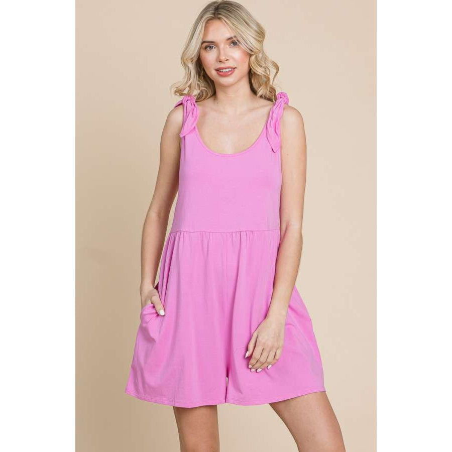 Culture Code Full Size Shoulder Knot Baggy Romper CHARM PINK / S Apparel and Accessories
