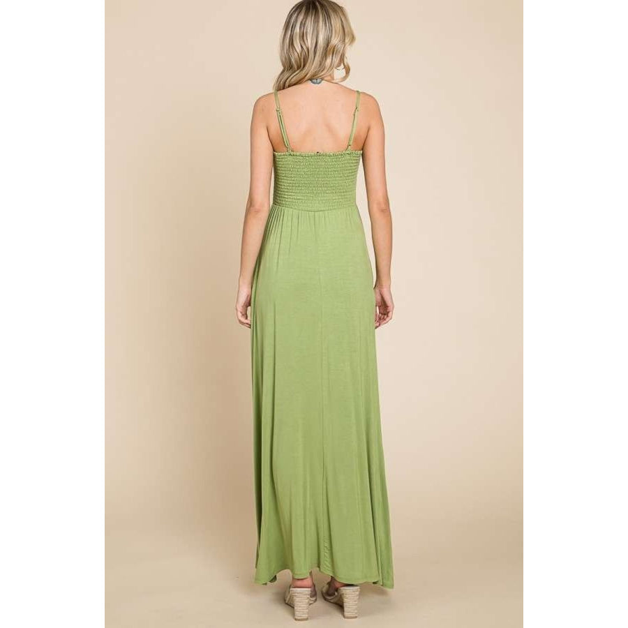 Culture Code Full Size Smocked Cami Maxi Dress with Pockets Apparel and Accessories