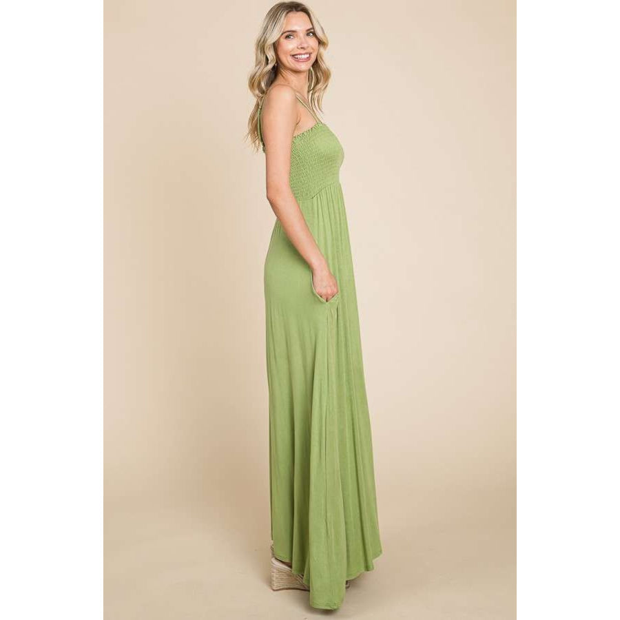 Culture Code Full Size Smocked Cami Maxi Dress with Pockets Apparel and Accessories
