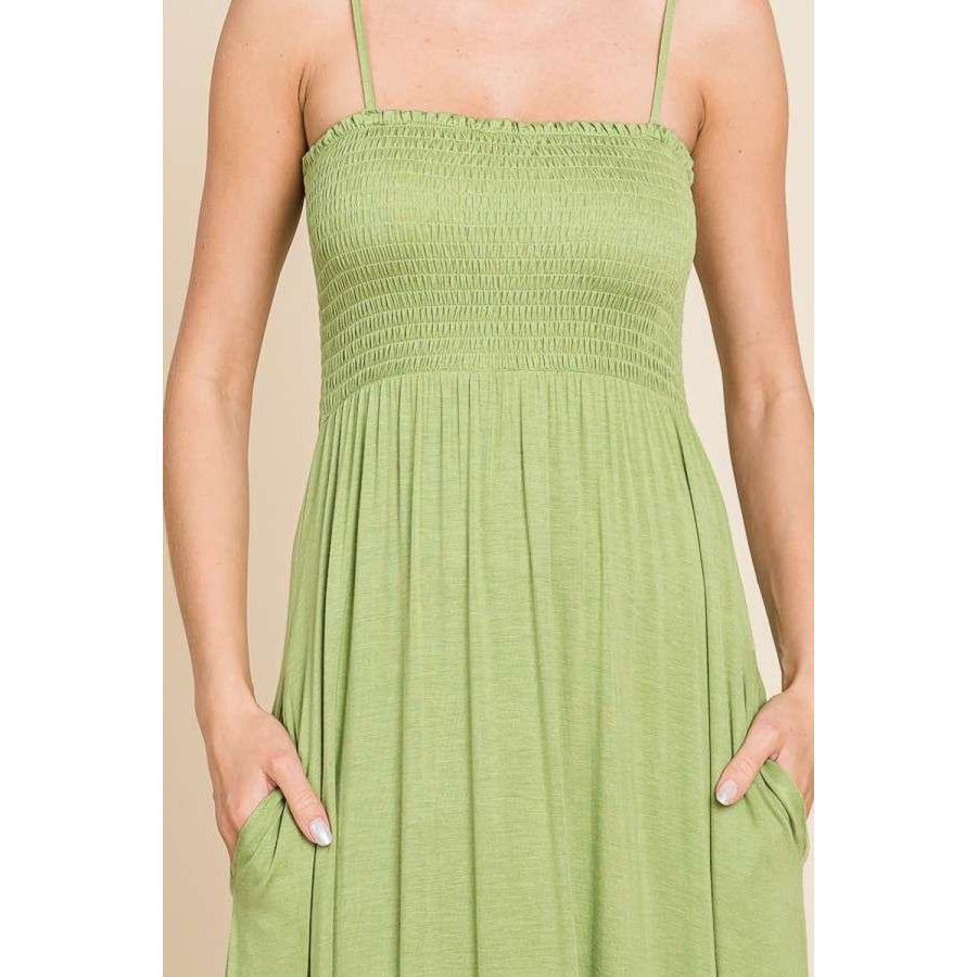 Culture Code Full Size Smocked Cami Maxi Dress with Pockets Apparel and Accessories