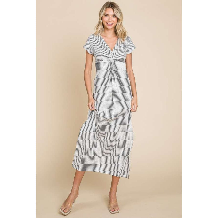 Culture Code Full Size Striped Twisted Detail Dress Black / S Apparel and Accessories