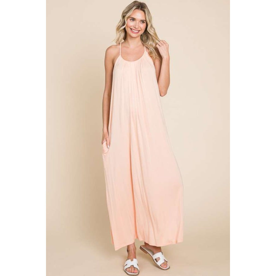 Culture Code Full Size Tie Back Maxi Cami Dress Pink Clay / S Apparel and Accessories