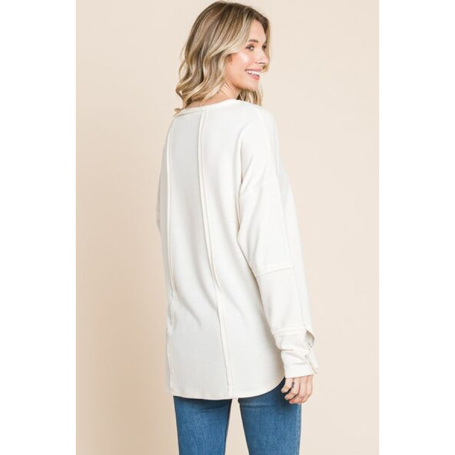 Culture Code Full Size V - Neck Dropped Shoulder Blouse Apparel and Accessories