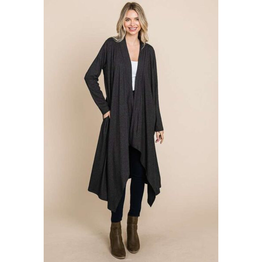 Culture Code Open Front Longline Cover Up with Pockets HCHARCOAL / S Apparel and Accessories