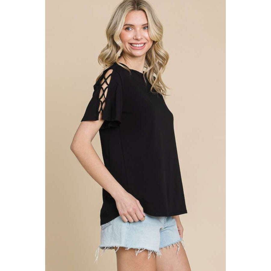 Culture Code Round Neck Crisscross Short Sleeve T - Shirt Apparel and Accessories