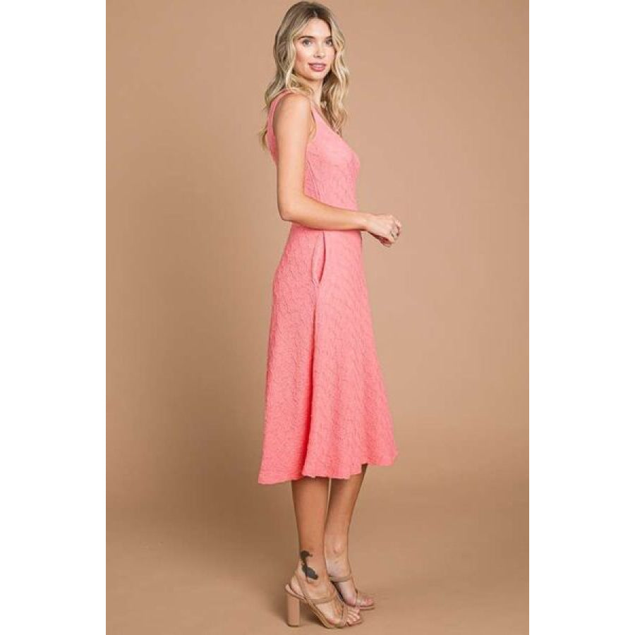 Culture Code Texture Square Neck Tank Dress with Pockets Apparel and Accessories