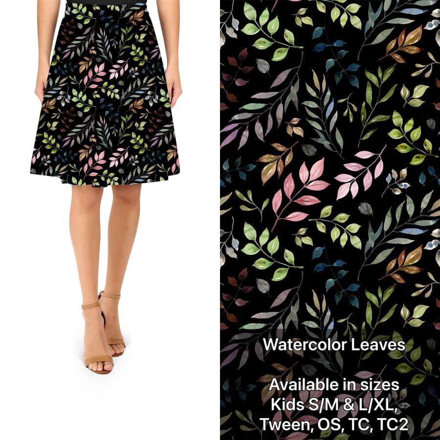 PREORDER Custom Design Adult and Kids Pocket Dresses / Swing Skirts - Watercolour Leaves - Closes 26 July - ETA late Oct 2022 Dresses