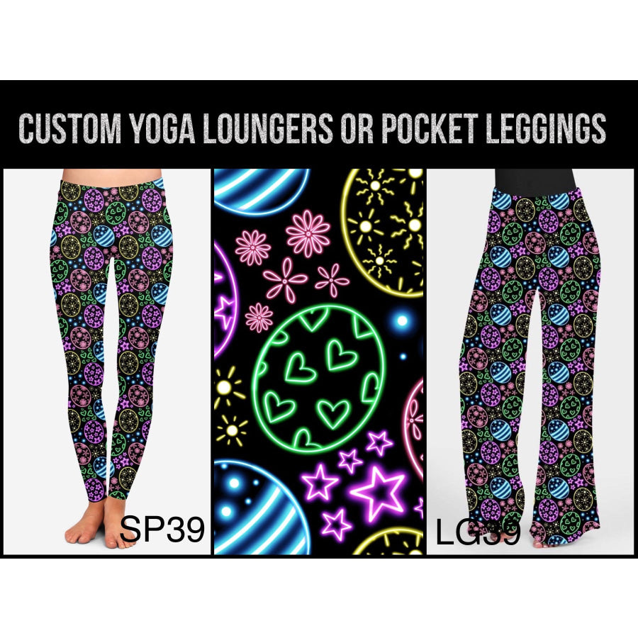 PREORDER Custom Sport Leggings / Yoga Waist Loungers with Pockets - Neon Eggs - Closes 03 Jan - ETA mid Apr 2023 Activewear