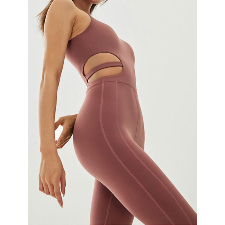 Cutout Asymmetrical Neck Active Jumpsuit Apparel and Accessories