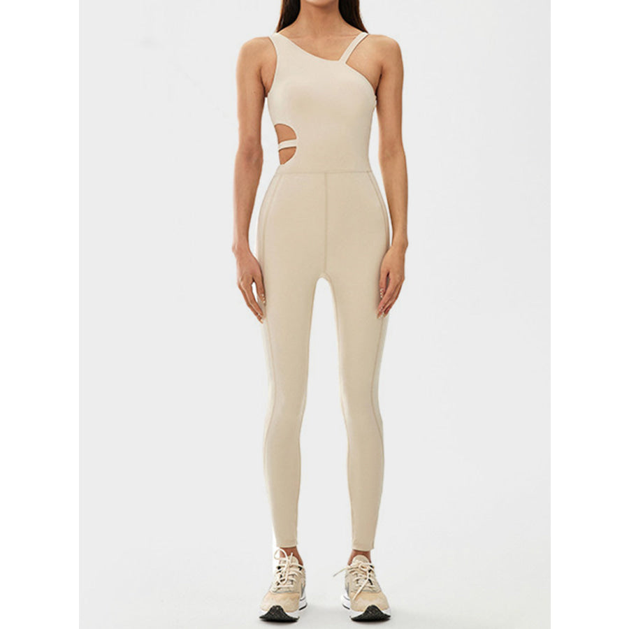 Cutout Asymmetrical Neck Active Jumpsuit Apparel and Accessories