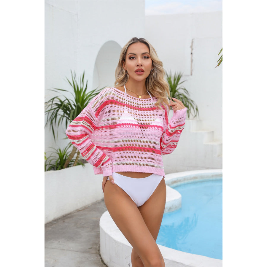 Cutout Boat Neck Long Sleeve Cover Up Apparel and Accessories