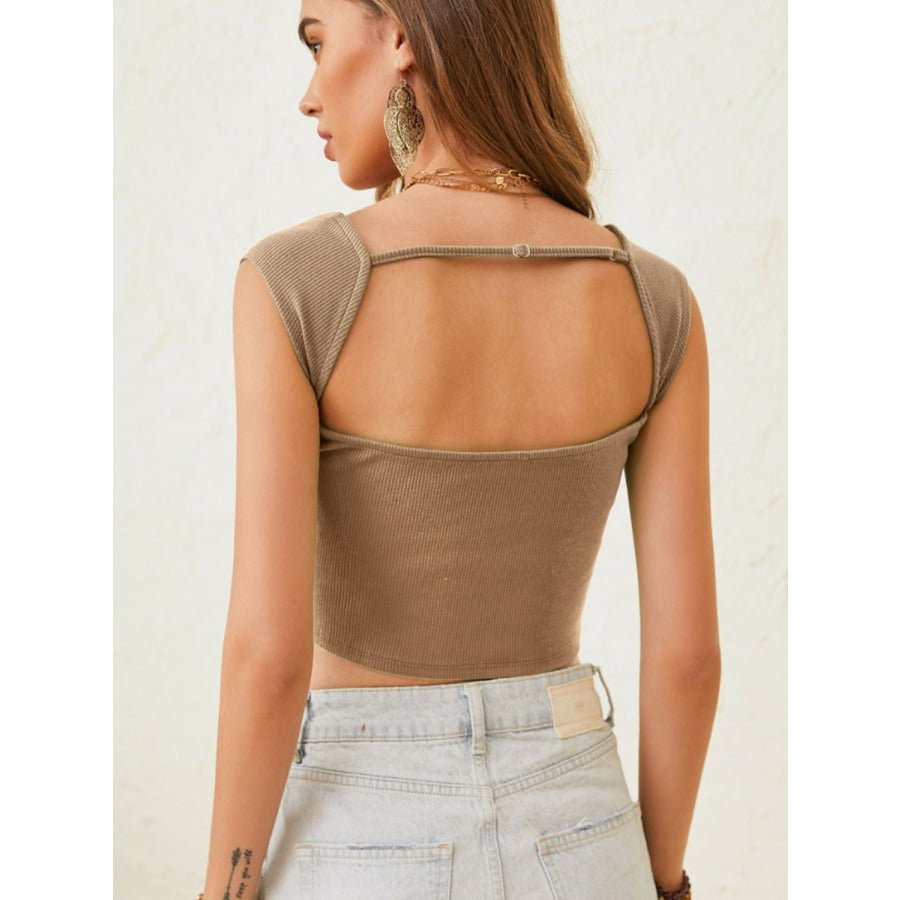 Cutout Cap Sleeve Crop Top Apparel and Accessories